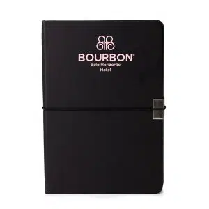 Caderneta em Couro Sintético com Fita Elástica