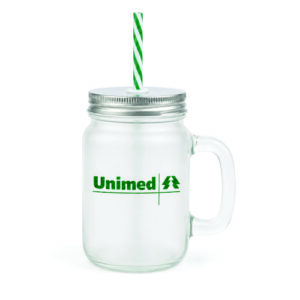 Caneca de vidro com tampa