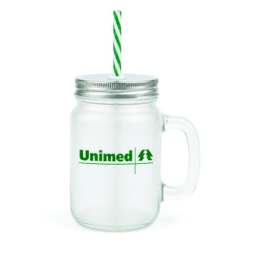 Caneca de vidro com tampa