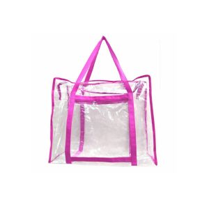 Ecobag em PVC Cristal Grande Alças Rosas