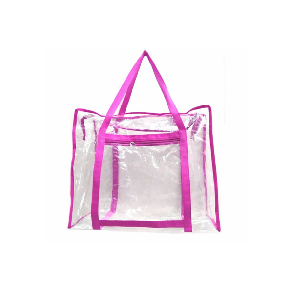 Ecobag em PVC Cristal Grande Alças Rosas