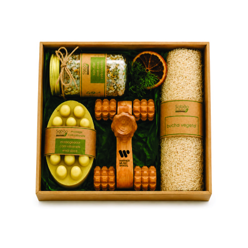 Kit Spa com Massageador de Madeira