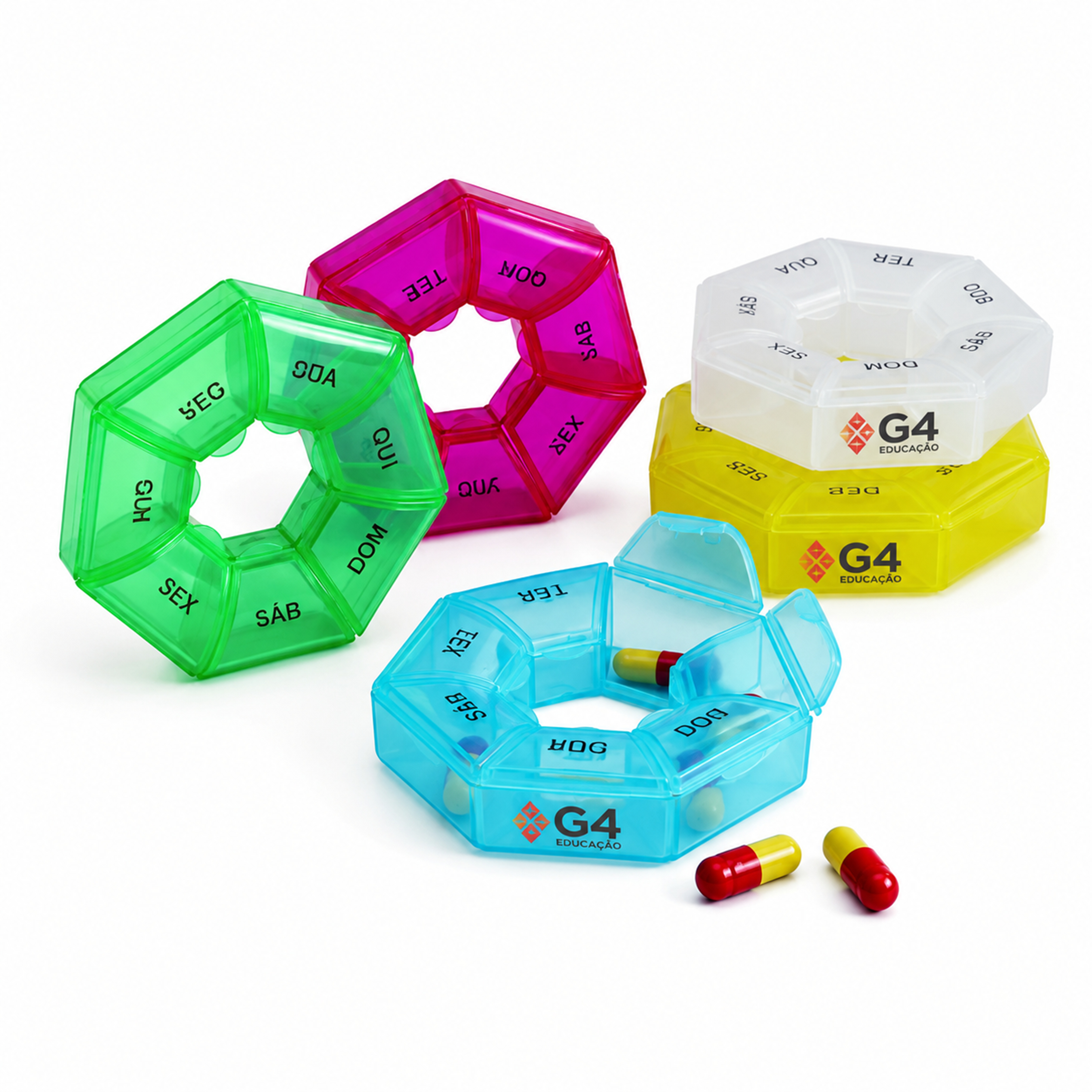 Porta Comprimidos Semanal em Formato Heptagonal