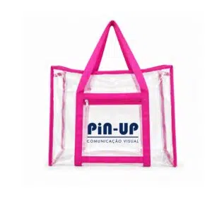 Ecobag em PVC Cristal Grande Alças Rosas